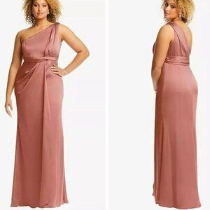 NEW Dessy Collection One-Shoulder Draped Empire Waist Gown in Desert Rose, 10‎